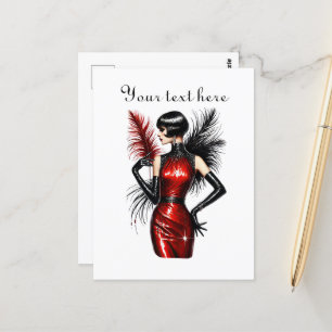 Niedliche Dame fügt Text hinzu Postkarte