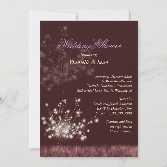 Niedliche Dandelions Burgundy Brautparty Einladung (Vorderseite)