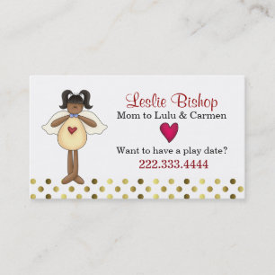 Niedliche Dark Skin Angel Mommy Play Date Card Telefonnummerkarte