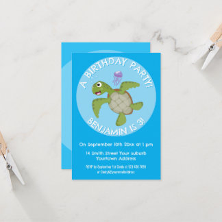 Niedliche Darstellung der Meeresschildkröte "Happy Einladung