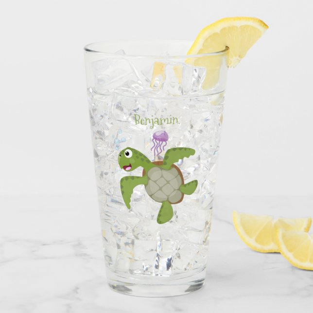 Niedliche Darstellung der Meeresschildkröte "Happy Glas (Rückseite Ice)