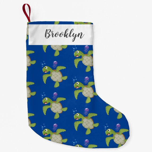 Niedliche Darstellung der Meeresschildkröte "Happy Kleiner Weihnachtsstrumpf (Vorderseite)