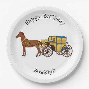 Niedliche Darstellung der Pferde und der königlich Pappteller