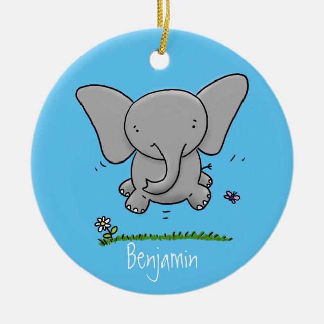 Niedliche Darstellung des Cartoon eines Babyelefon Keramik Ornament (Vorne)