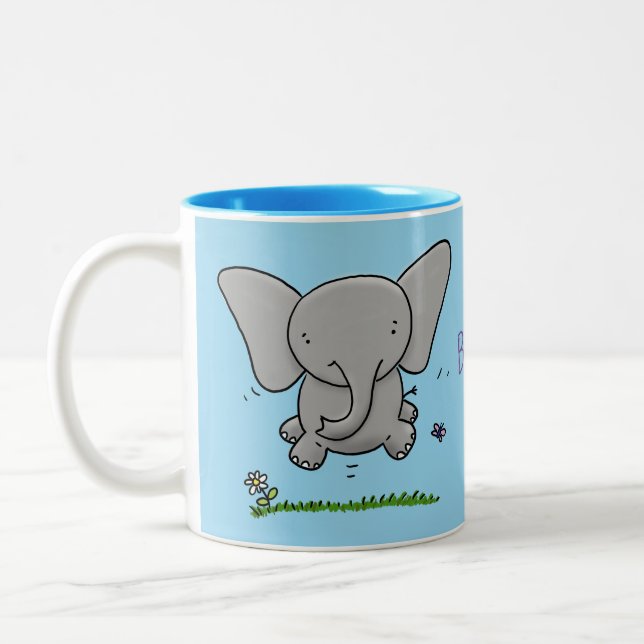 Niedliche Darstellung des Cartoon eines Babyelefon Zweifarbige Tasse (Links)