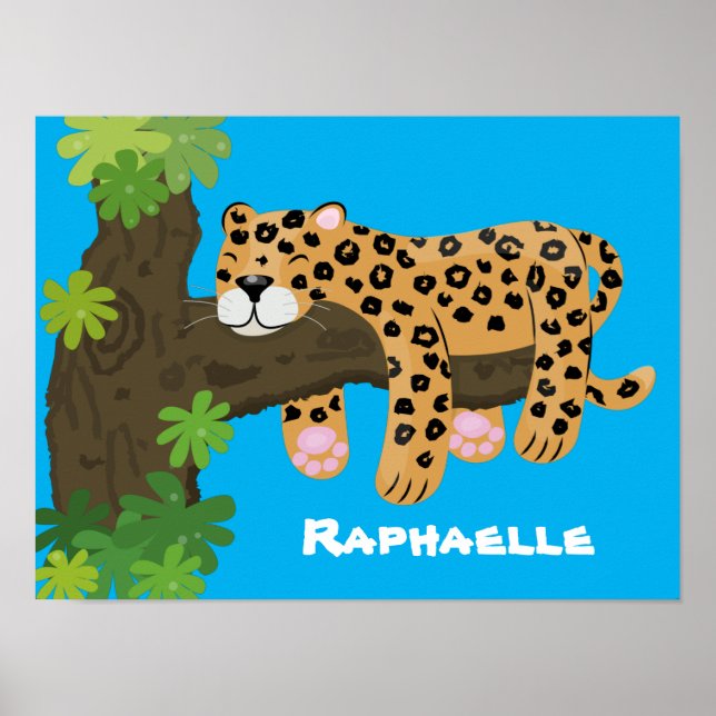Niedliche Darstellung des Cartoon Leopard Poster (Vorne)