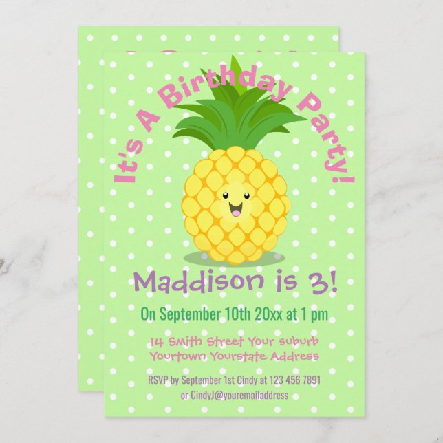 Niedliche Darstellung des Cartoon von Ananas Einladung (Vorne/Hinten)