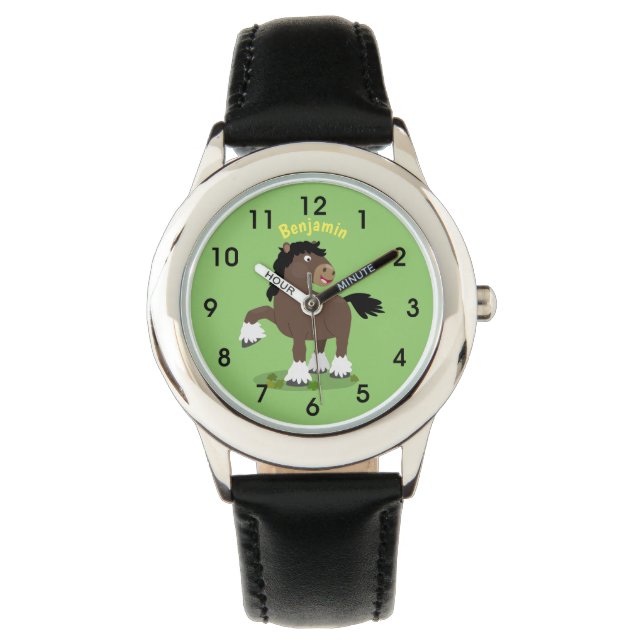 Niedliche Darstellung des Cartoon von Clydesdale Armbanduhr (Vorderseite)