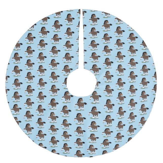 Niedliche Darstellung des Cartoon von Clydesdale Polyester Weihnachtsbaumdecke (Vorderseite)