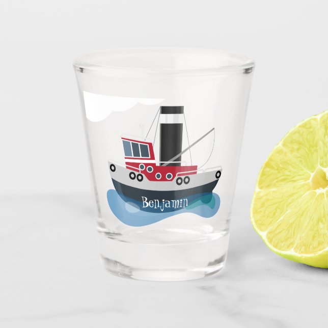 Niedliche Darstellung des Cartoon von Schleppnetze Schnapsglas (Vorderseite)