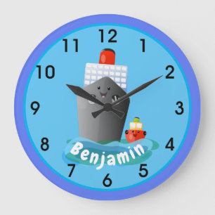 Niedliche Darstellung des Cartoon von Schleppschif Große Wanduhr