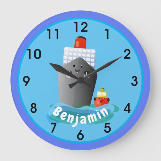Niedliche Darstellung des Cartoon von Schleppschif Große Wanduhr (Vorderseite)