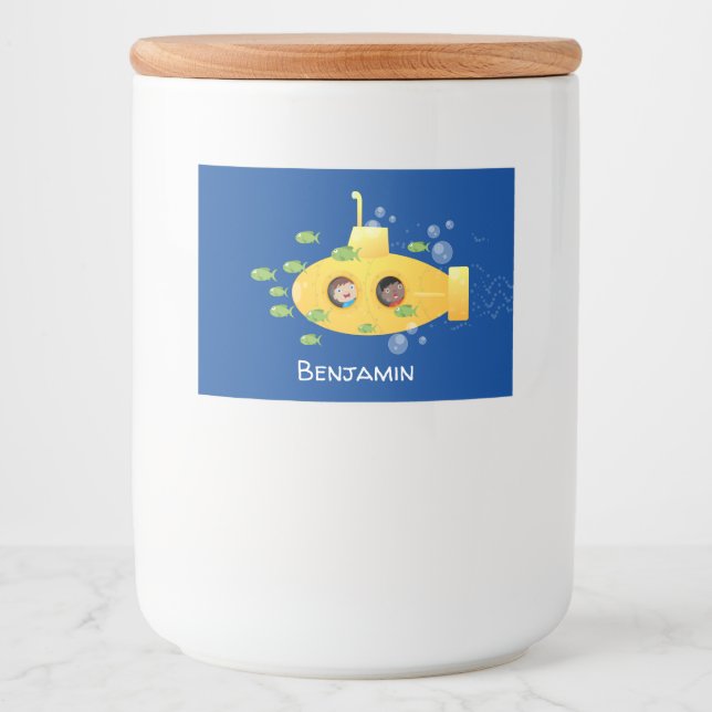 Niedliche Darstellung des Cartoon von Unterseefisc Lebensmitteletikett (Vorderseite)