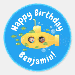 Niedliche Darstellung des Cartoon von Unterseefisc Runder Aufkleber