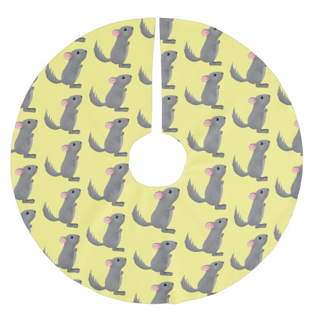 Niedliche Darstellung des Chinchilla-Cartoon Polyester Weihnachtsbaumdecke (Vorderseite)