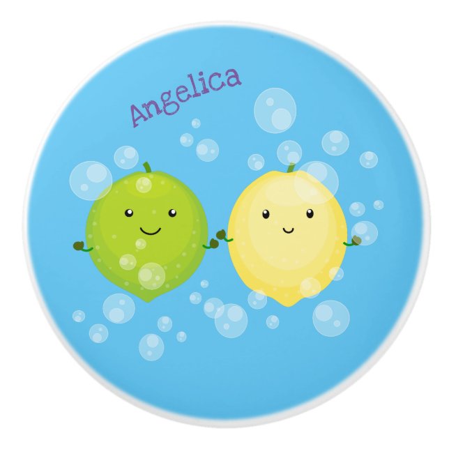 Niedliche Darstellung des Limonen Cartoon Keramikknauf (Vorderseite)