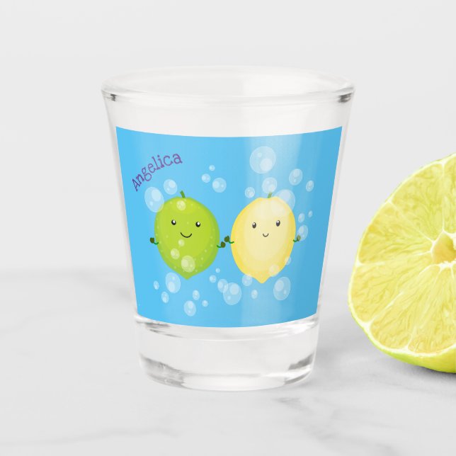 Niedliche Darstellung des Limonen Cartoon Schnapsglas (Vorderseite)