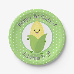 Niedliche Darstellung des Mais-Cob-Cartoon Pappteller