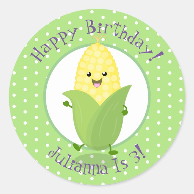 Niedliche Darstellung des Mais-Cob-Cartoon Runder Aufkleber (Vorderseite)