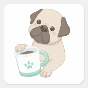 Niedliche Darstellung von Hunden und Tasse Quadratischer Aufkleber