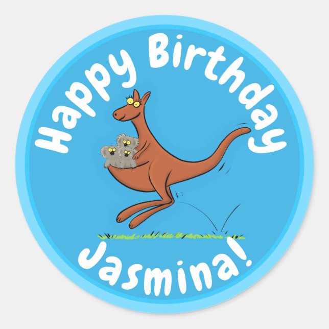 Niedliche Darstellung von Känguru und Koalas-Carto Runder Aufkleber (Vorderseite)