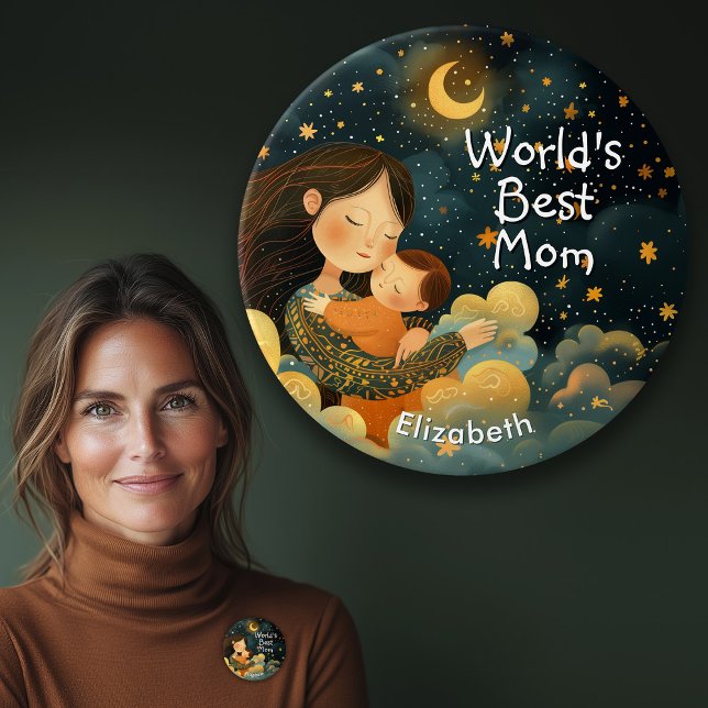 Niedliche Darstellung von Mutter und Kind | Mutter Button (Cute Illustration of Mother & Child | Mother's Day Button)