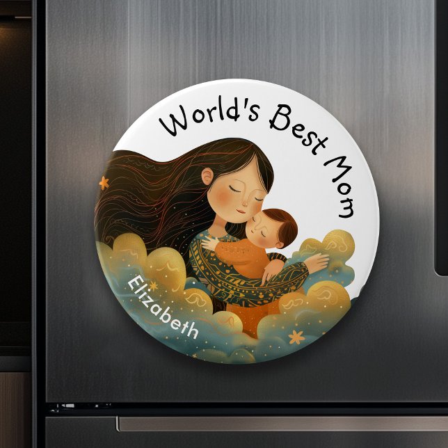 Niedliche Darstellung von Mutter und Kind | Mutter Magnet (Cute Illustration of Mother & Child | Mother's Day Magnet)