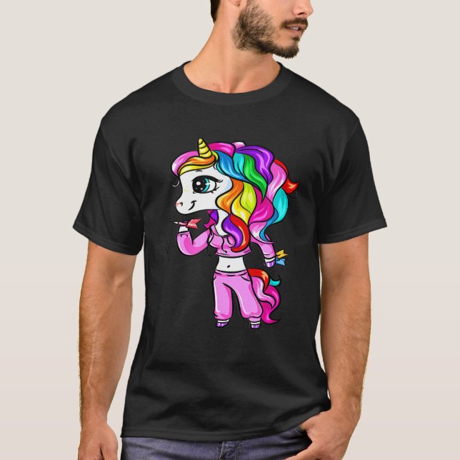 Niedliche Darts Player Unicorn Girl Funny Funny Da T-Shirt (Vorderseite)
