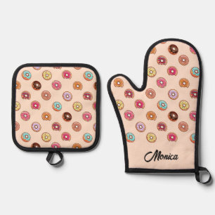 Niedliche dekorative Donuts auf rosa Ofenhandschuh & Topflappen-Set