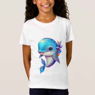 Niedliche Delfin mit Blume T-Shirt