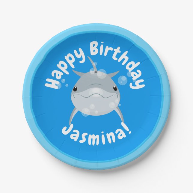 Niedliche Delfinblasen Cartoon Illustration Pappteller (Vorderseite)