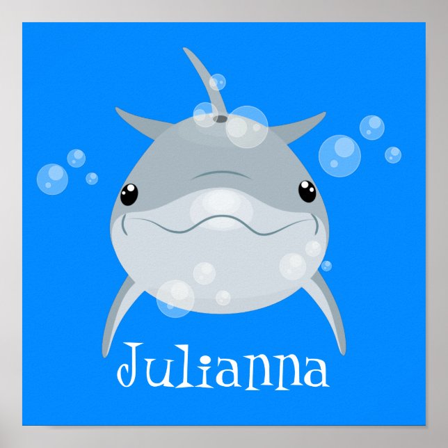 Niedliche Delfinblasen Cartoon Illustration Poster (Vorne)