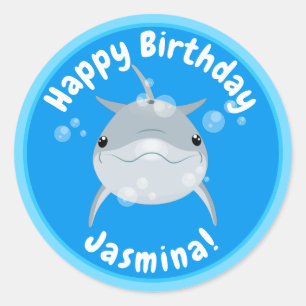 Niedliche Delfinblasen Cartoon Illustration Runder Aufkleber