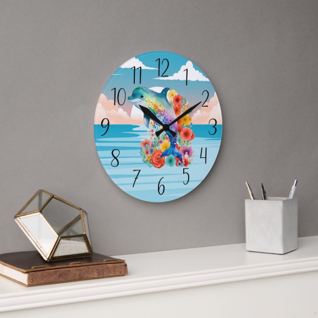 niedliche Delfinfreunde Große Wanduhr (Büro)