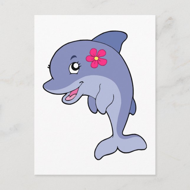 Niedliche Delphin mit Blume Postkarte (Vorderseite)