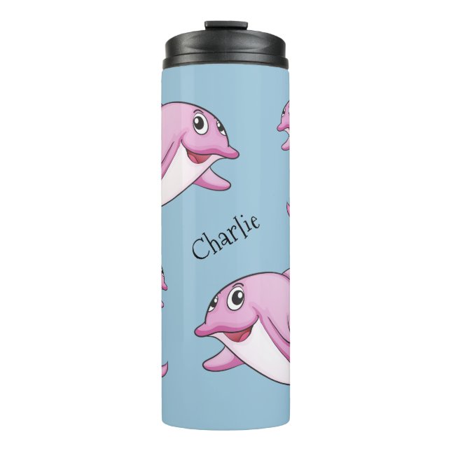 Niedliche Delphine individuelle Name tumbler Thermosbecher (Vorderseite)