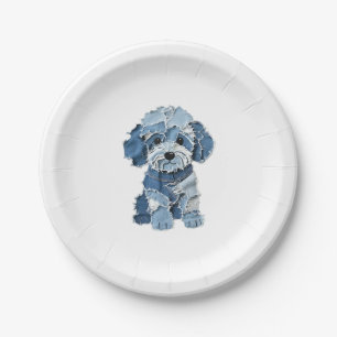 Niedliche Denim Patchwork Hundelabbildung Pappteller