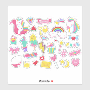 Niedliche Designs Bundle Unicorn Girls Fairy Stick Aufkleber