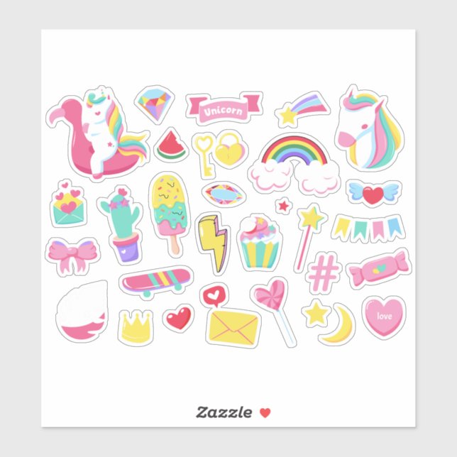 Niedliche Designs Bundle Unicorn Girls Fairy Stick Aufkleber (Blatt)