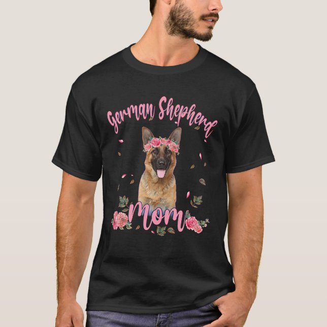 Niedliche Deutsche Schäferhirte Mama Blume Dog Lov T-Shirt (Vorderseite)