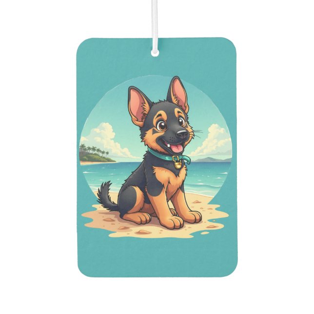 Niedliche Deutscher Schäferhund Welpe Beach Illust Autolufterfrischer (Vorderseite)