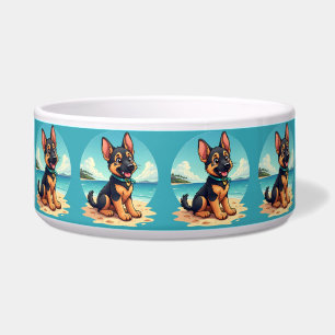 Niedliche Deutscher Schäferhund Welpe Beach Illust Napf