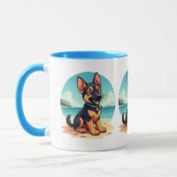 Niedliche Deutscher Schäferhund Welpe Beach Illust
