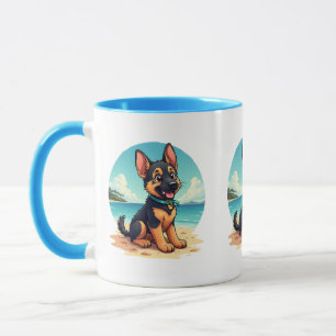 Niedliche Deutscher Schäferhund Welpe Beach Illust Tasse