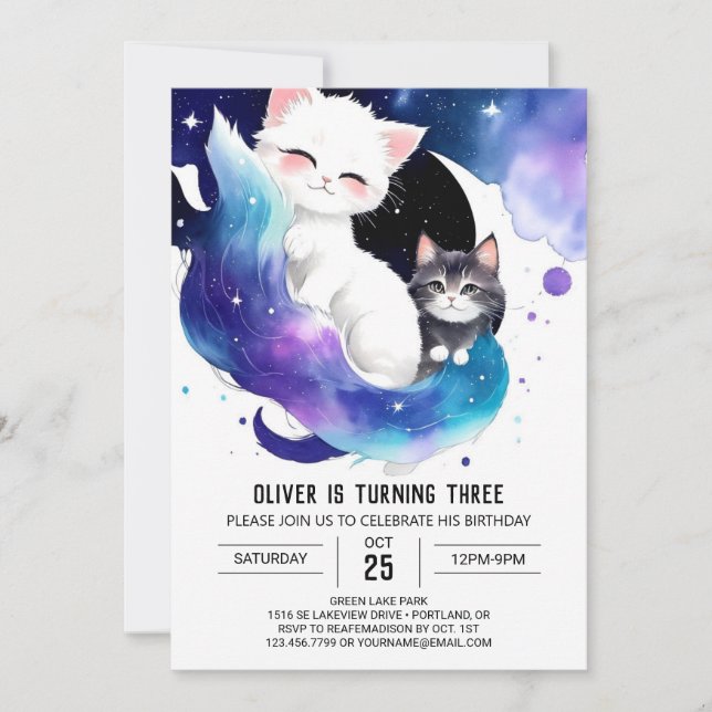Niedliche digitale Kitten Geburtstag Einladung (Vorderseite)