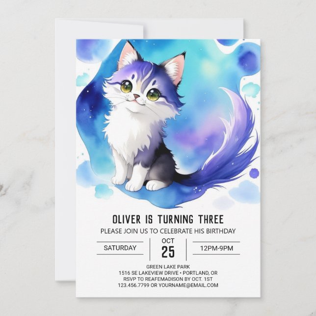 Niedliche digitale Kitty Geburtstag Einladung (Vorderseite)