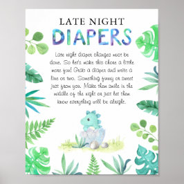 Niedliche Dino Boy Babydusche 'Late Night Diaper' Poster