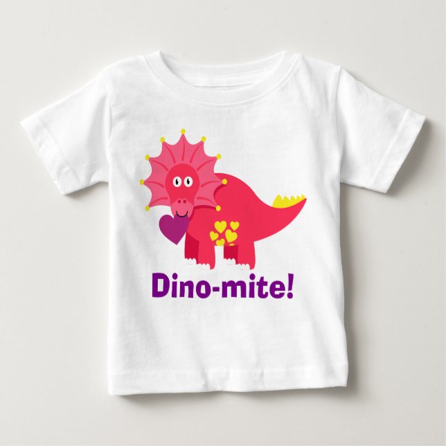 Niedliche Dino-Milbe! Roter und Lila Dinosaurier m Baby T-shirt (Vorderseite)
