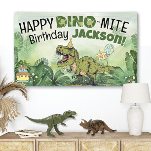 Niedliche Dino-Mite Kids Name Dinosaur Geburtstags Banner