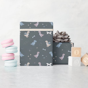 Niedliche Dino Patern Blish Gray Wrapping Paper Ro Geschenkpapier